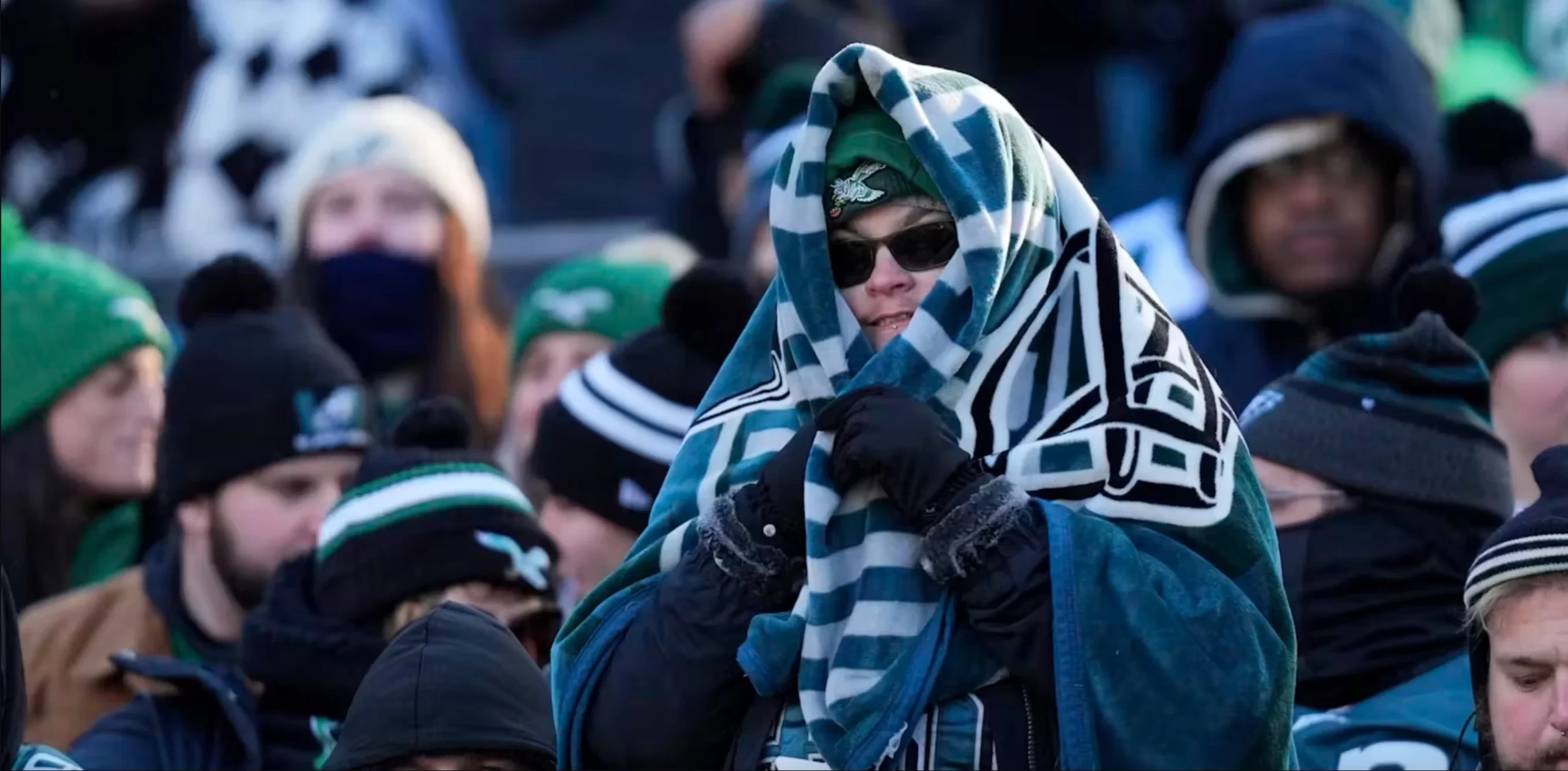 Philadelphia Eagles fans braved temperatures in the 20s to watch their team play the New York Giants on Jan. 5, 2025. 