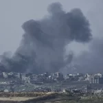 Smoke rises following an explosion in the Gaza Strip, as seen from southern Israel, Thursday, Jan. 9, 2025.