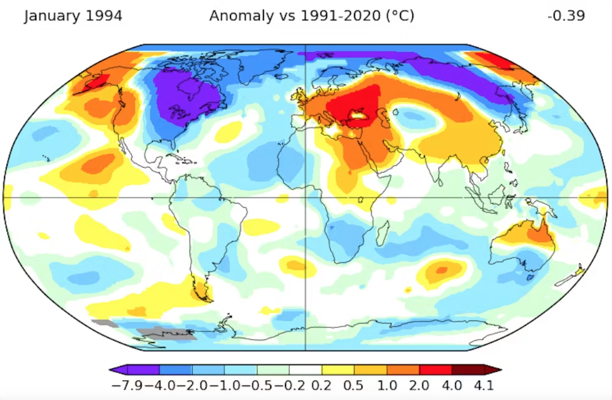 How temperatures in January 1994 compare to the 1991-2020 average, the current 30-year period used to define ‘normal,’ 