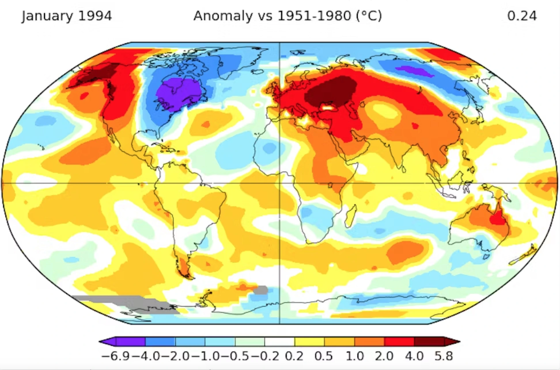 How temperatures in January 1994 compared to the 1951-1980 average. 